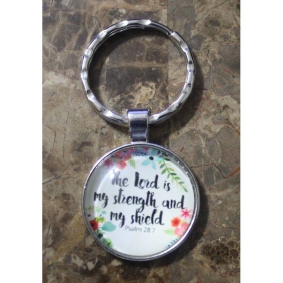 Bible Verse Bubble Keychain Christian Alloy Ring The Lord Is My Strength NIP - Picture 1 of 3